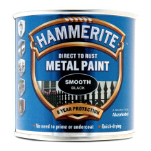 Hammerite Direct to Rust Metal Paint Smooth Black Finish 250ML 508486