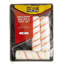 Fit For The Job 5 Piece 9 inch Triple Paint Roller Set for DIY Painting with Emulsion Paints on Walls & Ceilings - Medium Pile Roller Sleeves for Smo
