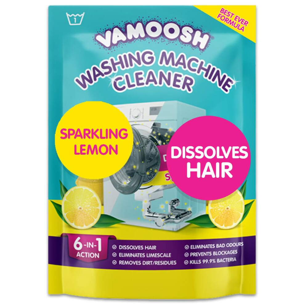 Vamoosh 6-In-1 Washing Machine Cleaner, Dissolves Hair, Eliminates Bad Odours, Removes Limescale, Deep Clean, Leaves Smelling Fresh, Antibacterial, D