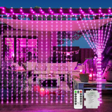 Curtain Fairy Lights Battery Operated, 2m x 2m 200 LED Pink Lights for Valentines Day Decorations Outdoor Waterproof Window Lights with Remote 8 Mode