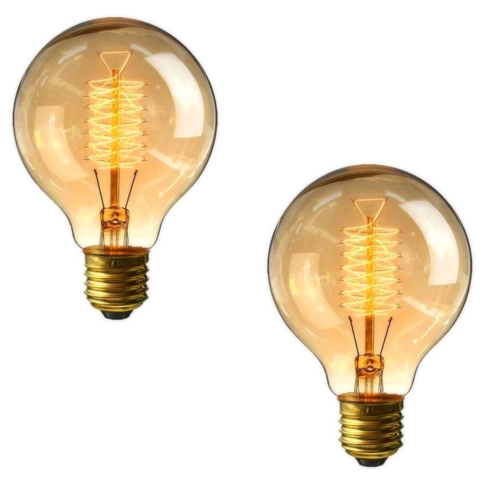 Pack Of 2 Vintage G80 Edison Bulb 40W, Dimmable E27 Screw Bulb, Decorative Spiral Filament Bulbs, 40W Light 49148831