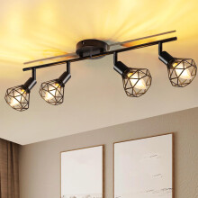 GeyouLux Kitchen Black Spot Light Ceiling, 4 Way Industrial Adjustable Spotlights Adjustable 350 Ceiling Lights Wire Cage with E14 Base(No Bulb), Li