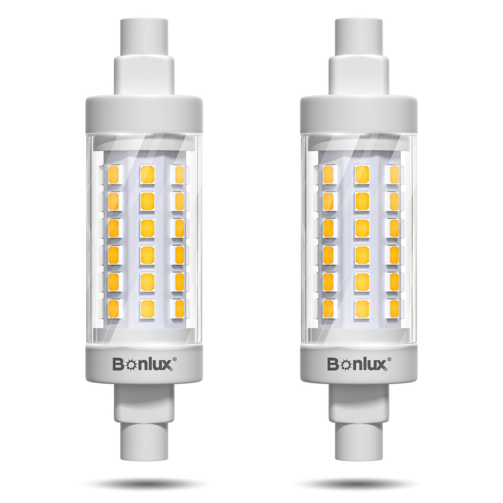 Bonlux White R7s Led Bulb 78Mm 8W Warm 3000K Dimmable, 80W R7s J78 Linear Halogen Bulb Replacement, 230V 78Mm R7s J Type Double Ended Base For Floodl