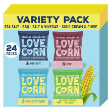 LOVE CORN Variety Pack 6 Sea Salt 6 BBQ 6 Salt Vinegar 6 Sour Cream Chive