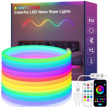 KANTUTOE Neon LED Lights Strip, 9.84ft LED Rope Lights with Music Sync, 5V USB Flexible IP65 Waterproof Remote APP Control Gaming Neon Lights, Rope L