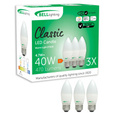 BELL Lighting E27 LED Candle Bulbs 3 Pack | 4.7W 470lm Warm White 2700K | Dimmable Large Edison Screw Candle Light Bulb | Energy Saving LED Candle La