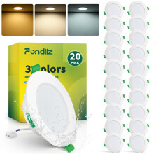 Fondiiz 20 Pack LED Downlights Ceiling, 6W Spot Lights 3CCT Warm White 2700K Natural White 4000K Cool White 6000K Adjustable, 75mm Cut Out, LED Reces