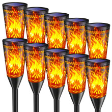 FIFlying Solar Garden Light 10 Pack - IP65 Waterproof Outdoor Solar Torch Light with Realistic Dancing Flame Effect,Pathway Lights for Patio,Lawn,Yar