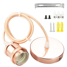 URCIANOW Ceiling Pendant Light Fitting Rose Gold Vintage Style E27 Screw Lamp Holder with 100cm Braided Flex Cable Free Adjustment Lock Ring IP44 Wat