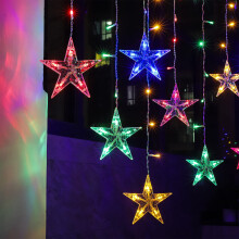 BLOOMWIN Christmas Star String Light Indoor Curtain Icicle Light Colorful 3m x 0.65m 8 Twinkle Modes 12Stars Window Decoration Light for Xmas Tree We