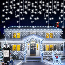 Buudala Icicle Outdoor Christmas Lights, 400 LED 12.8+5M Waterproof Fairy String Lights, 8 Modes with Memory, 6-Hour Timer, Mains Powered Indoor & Ou