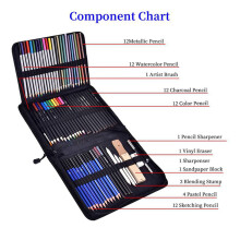 Professional Color Pencil Set for Drawing and Sketch with 144Pcs Graphite Color Pencil Charcoal Rod Tool Zipper Canvas
