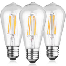 Ddlisu 3 Pack E27 ST64 LED Vintage Edison Energy Saving Light Bulb, E27 Screw ST64 Transparent Bulb, 6W Equivalent to 60W, Filament Clear LED Bulb, W