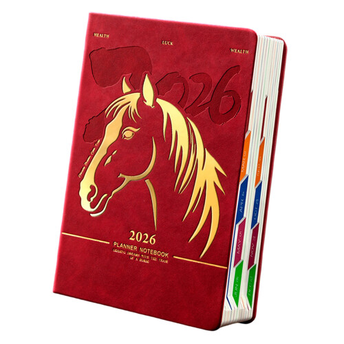 2026 Daily Planner 400 Pages Dated PU Leather Academic-Red