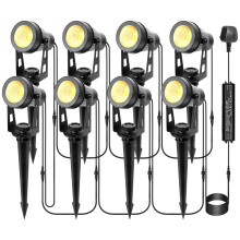ECOWHO Garden Lights Mains, 27m 8-in-1 LED Outdoor Spotlights with Adapter, IP65 Waterproof Outdoor Spike Lights 12V Low Voltage Garden Lighting 2700