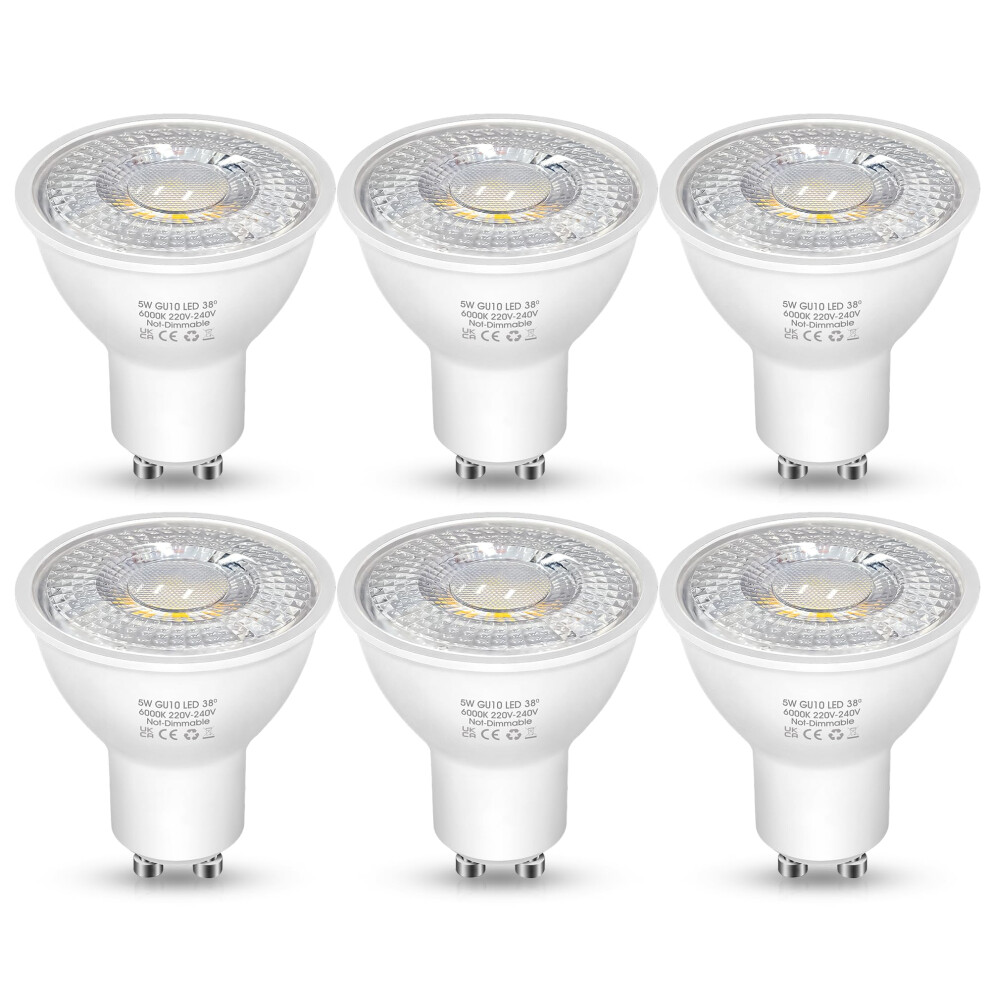 Evastary Gu10 Led Bulbs, Cool 6000K, 500Lm, 5W (50W Equivalent), 38 Beam Angle, Gu10 Spotlight Bulbs 50W Halogen Bulb Equivalent, Non-Dimmable White 18237405