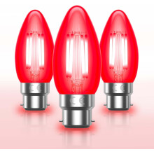 Bonlux Red Led Light Bulb Bayonet 4W C35 Candle Bulbs 40W Equivalent, B22 LED Filament Bulb Red Fireglow Bulb, Non-dimmable, Clear Glass for Electric