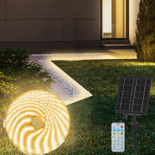 CCILAND 10M Solar LED Strip Lights Outdoor, IP68 Waterproof Light Strip with 8 Modes Remote Dimmable Flexible Sleeve Strip for Garden Porch Patio Gaz