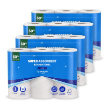 by Amazon Super Absorbent Kitchen Towel, 3-ply, 12 Rolls (4 Packs of 3), 80 Sheets per Roll, FSC Certified
