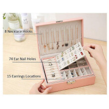 Multi-Functional Jewelry Box PU Leather Casket Double Layer Large Capacity Jewelry Organizer Storage Case for Rings Earrings Necklace