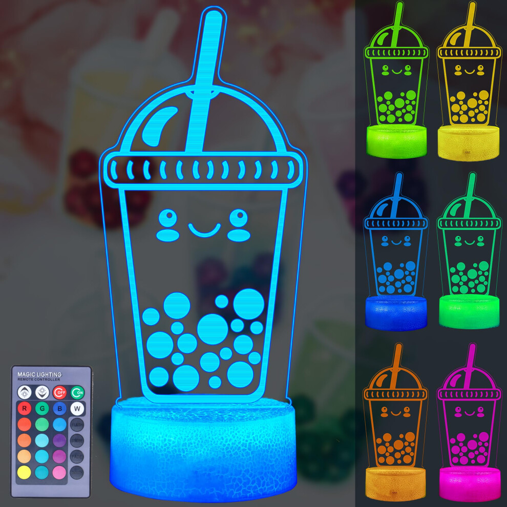 Boba Lamp, Boba Gifts, Boba 3D Night With Remote Control, 16 Color Changing, Rgb Flicker Mode, Dimmable, Gifts For Boys And Girls Light Posshe