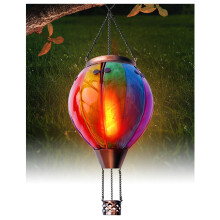 Klarlight Hot Air Balloon Solar Lantern, Rainbow Glass Spot LED Lights, Christmas Yard Decoration Waterproof Hanging Solar Lantern with Flashing Flam