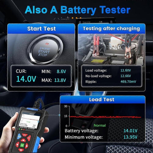 T300 Check Engine Code Reader, compatibel met auto's en vrachtwagens, accutester, OBD2-scanner, diagnoseapparaat, 2