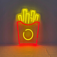 DAKABUKA French Fries Neon Sign Dimmable Business Fried Potato Chips Neon Lignt Wall Decor Fast Food LED Light Up for Food Shop Restaurant Food Neon