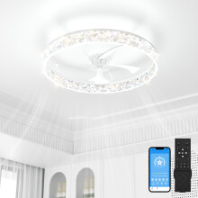 SUNKENET Ceiling Fans with Lights and Remote, 50cm LED Fan Ceiling Light, 3000K-6500K Dimmable Smart Ceiling Fan Light, 6 Wind Speeds & Reversible, M