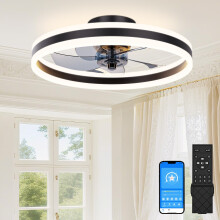 SUNKENET Ceiling Fans with Lights and Remote, 40cm Ceiling Fan Light, 3000K-6500K Dimmable Smart LED Fan Light, 6 Wind Speeds & Reversible, Black Mod