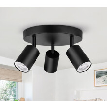 GeyouLux LED Ceiling Spotlight 3 Way, GU10 Spotlights Ceiling Lights Rotatable, Modern Black Round Ceiling Spots for Kitchen Bedroom Living Room, Bul