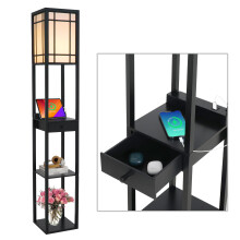 PULUOMIS Floor Lamp, Floor Lamps with Shelves for Living Room, 3 Tier Storage Standing Lamp with USB Type C Port and 1 Drawer, Modern Reading Lamp fo
