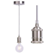 JING Vintage Pendant Light Fitting, Industrial Stain Nickel Ceiling Rose ,Braided Flex E27 Lamp Holder,Suspended Ceiling Pendant Light Fitting -Satin