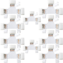 JACKYLED LED Strip Connector 4 Pins 10PCS T Shape, 10mm RGB Quick Splitter Corner Connector Solderless Gapless Adapter Clip for RGB SMD 5050/3528 Mul