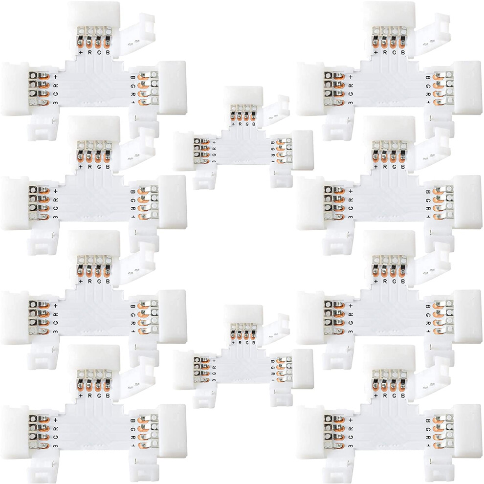 Jackyled Led Strip Connector 4 Pins 10Pcs T Shape, 10Mm Rgb Quick Splitter Corner Connector Solderless Gapless Adapter Clip For Rgb Smd 5050/3528 Mul 36345106