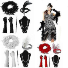 Set costume flapper anni '20 compatibile con donna - Accessori Art Deco con fascia per capelli, collana,