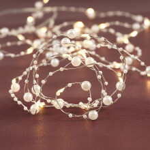Rhytsing 36 LED White Pearl Garland Battery Operated Fairy String Lights with Timer Function for Wedding Christmas Party Event Decoration - Length:4.