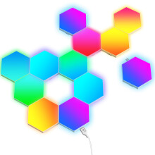 TECKNET Hexagon LED Lights,12 Pack RGB Gaming Hex Wall Light Panels Sync to Music,Smart Lights with APP & Remote & Wired Control for Room Bar Bedroom