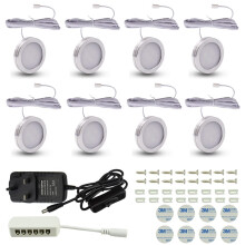 GQL 12V Under Cabinet Light Kit Wired, 1500 Lumens, LED Puck Lights Disc Lighting for Kitchen, Counter, Closet, Cupboard, Shelf (White (6000K), Set o