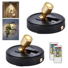 RAHAN Wireless LED Spotlight, 2Pack Battery Powered Picture Lights Puck Lights, Uplighting Indoor with Remote, Stick Spot Light for Wall Art Display