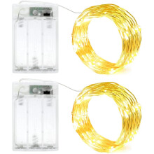 2 Pack 2M 20 LED Battery Fairy Lights with Timer Silver Wire String Lights Battery Operated DIY Decoration for Bedroom Jars Christmas Wedding Party C