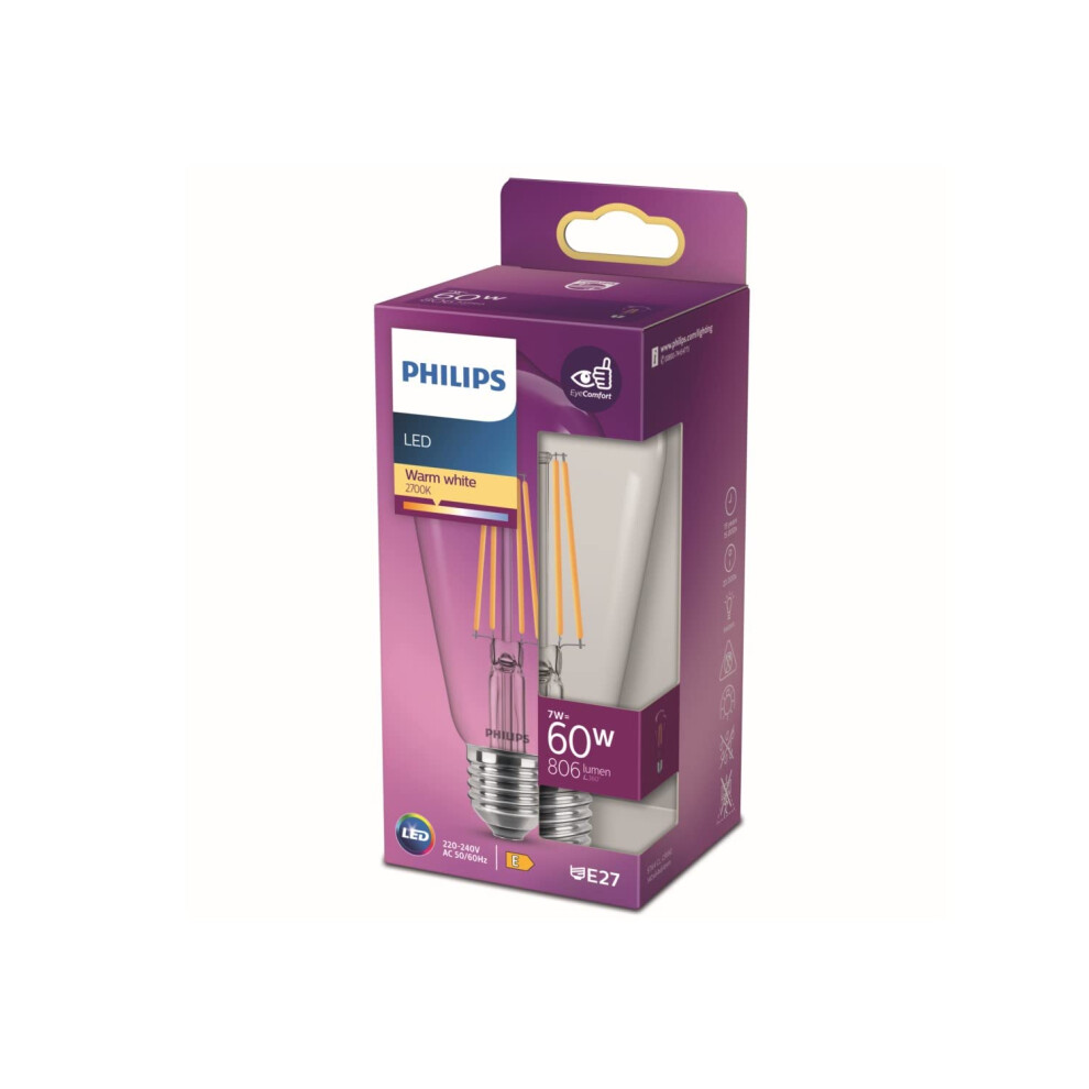 Philips Led Premium Classic St64 Bulb [E27 Edison Screw] 7W - 60W Equivalent, Warm (2700K) Light/White
