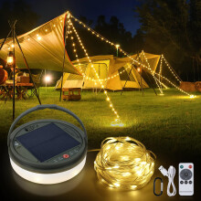 SMY Lighting 4 in 1 Solar Camping String Lights, 72.2Ft Ultra Long String with 220LEDs, Solar Powered and USB Rechargeable Light with Remote Control,