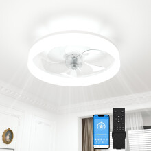 SUNKENET Ceiling Fans with Lights and Remote, 40cm LED Fan Ceiling Light, 3000K-6500K Dimmable Smart Ceiling Fan Light, 6 Wind Speeds & Reversible, W