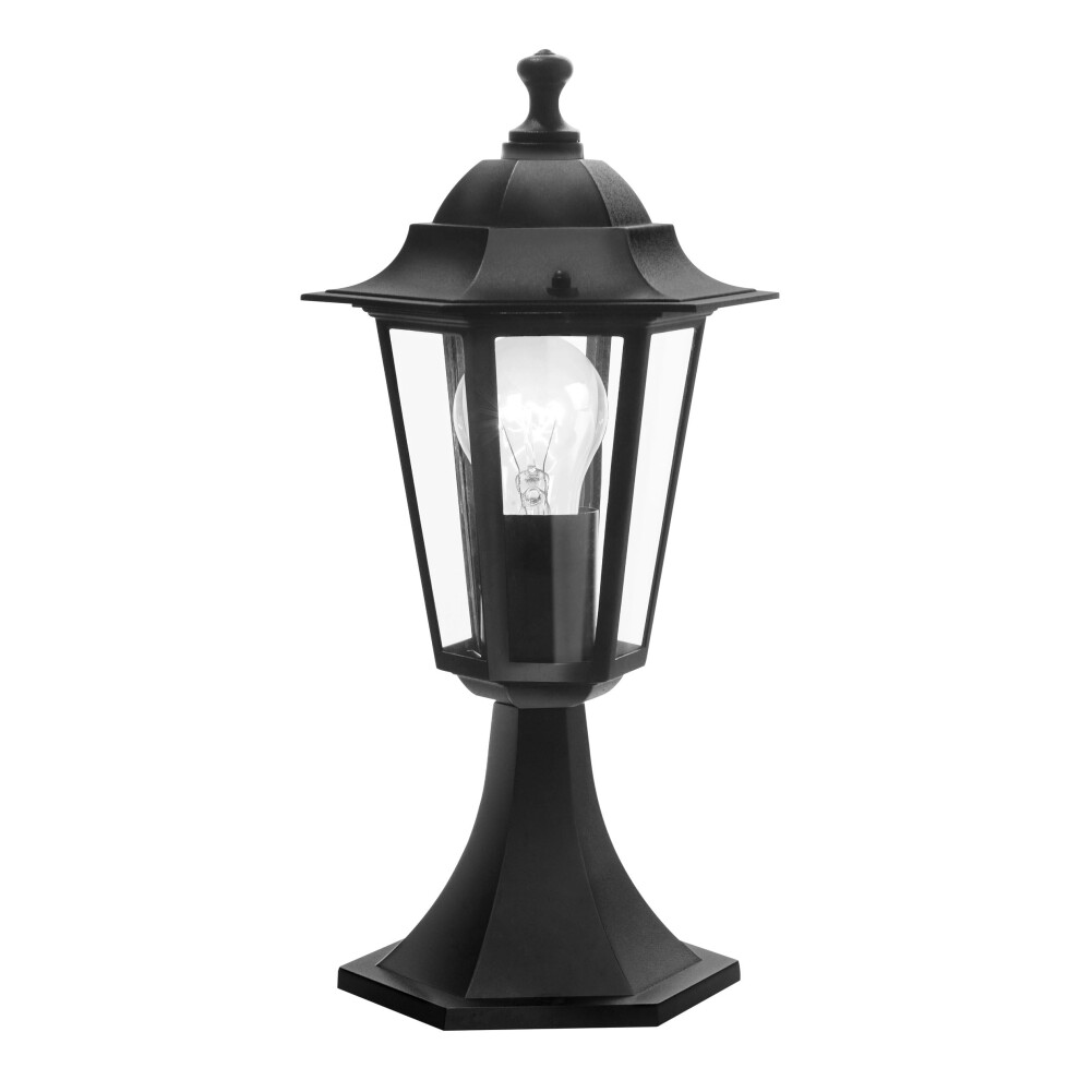 Eglo Laterna 4 Outdoor Lamp, 6 Panel Pedestal Cast Aluminium And Glass Base, E27 Socket, Ip44 Light/Black