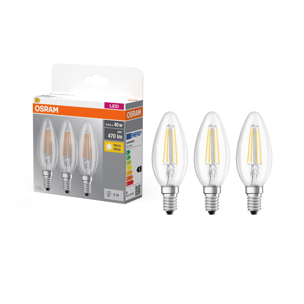 Osram Led Base Classic B/Led-Lamp In Candle Shape With E14-Base/Not Dimmable/Replacement For 40 Watt/Filementstil Clear/Warm - 2700 Kelvin/Pack White