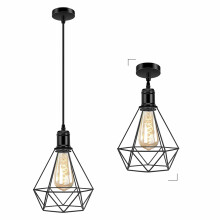 Biqing Industrial Cage Pendant Ceiling Light,Adjustable Hanging Ceiling Lights, Black Wire Lampshade for Kitchen Bedroom Bar Cafe Hallway, Large Size