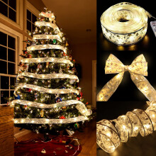 DTYDECLE Christmas Ribbon Lights, 13ft 40 Light Sliver Warm Christmas Fairy Light Xmas String Light Up Ribbon Bows for Indoor Xmas Holiday Party Deco