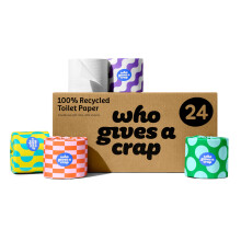 Who Gives A Crap – 100% Recycled, Twice as Long, Toilet Roll, Box of 24 (3-Ply, 400 Sheets-10x10cm) - Soft, Strong, Sustainable