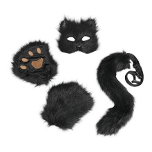 Halloween Rävkostymset för Barn med Plyschmask, Svans, Handskar - Brun Katt Cosplay Födelsedagsfest
